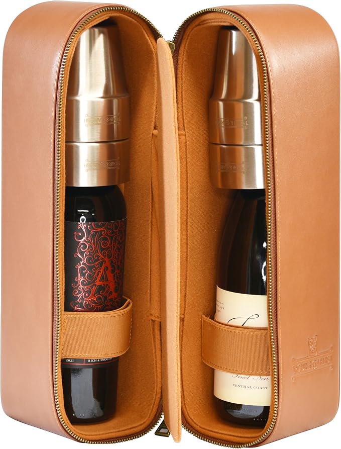 POUR & GARNISH Bourbon Whiskey & Wine Double Bottle Travel Bag with 4 Stainless Steel Double-Walled Vacuum Insulated Glasses - Makes a Great Gift! - Image 6