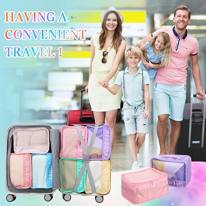 Days of Week Packing Cubes Summer Camp Essentials Weekly Organizer Storage Bag School Clothes for Travel Kids Family(9x7x3inch,Macaron,32) - Image 5