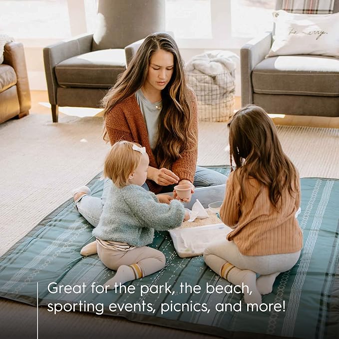Little Unicorn 5'x7' Outdoor Family Picnic & Beach Blanket | Durable & Water-Resistant Fabric | Compact Fold & Easily Wipes Clean | Zipper Pocket (Shoreline Stripe) - Image 6