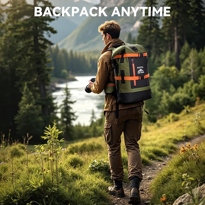 HEETA Dry Bags Waterproof Backpack 40L for Men & Women, Roll Top Heavy Duty Cushioned Hiking Backpack for Kayaking Boating Paddle Boarding Fishing Travel Camping Beach Vacation Cruise Ship Essentials - Image 8
