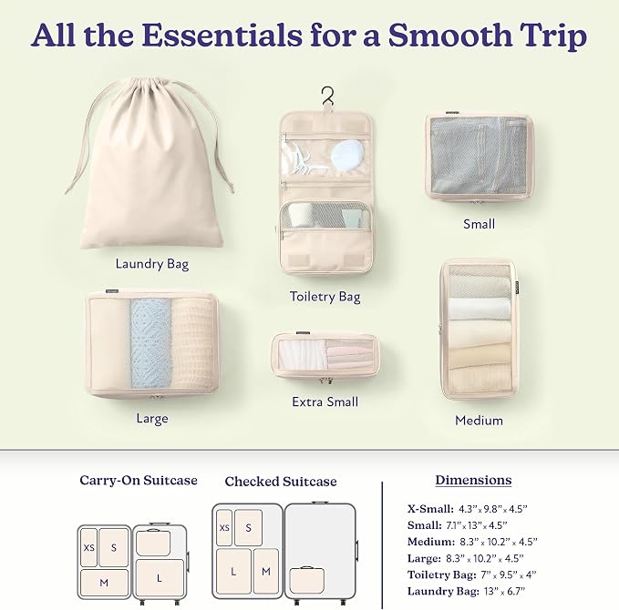 Vandel Space-Saving Compression Packing Cubes for Women with Hanging Toiletry Bag, Laundry Bag, Compressible Carry On Suit Case Organizer Luggage Packing Cubes for Travel Compression Organizer Bags - Image 3