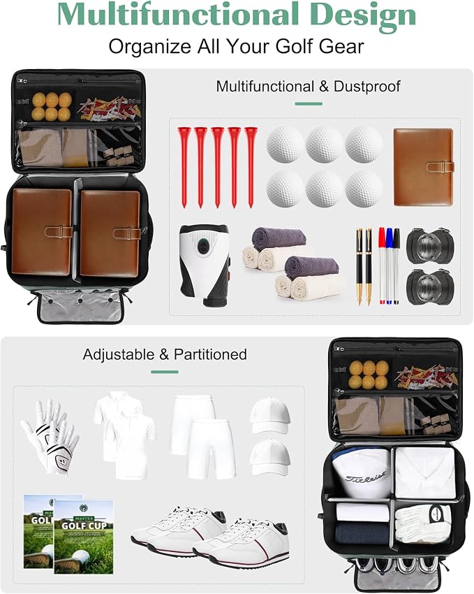 Golf Trunk Organizer, Waterproof Car Golf Locker with Separate Ventilated Compartment for 2 Pair Shoes, Golf Storage for Balls, Tees, Cap, Clothes, Gloves, Accessories, Gifts for Men, Women - Image 2