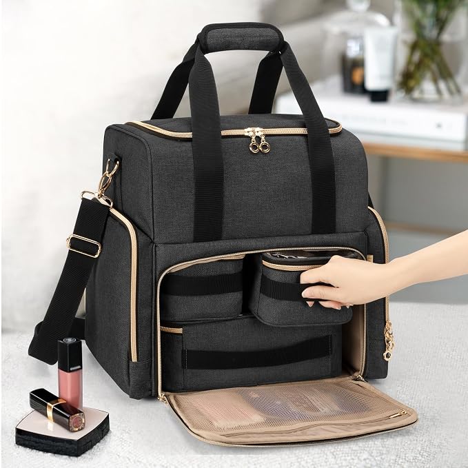 LUXJA Large Travel Makeup Bag with 3 Removable Cases, Cosmetic Bag with Detachable Dividers (Patent Pending), Black - Image 7