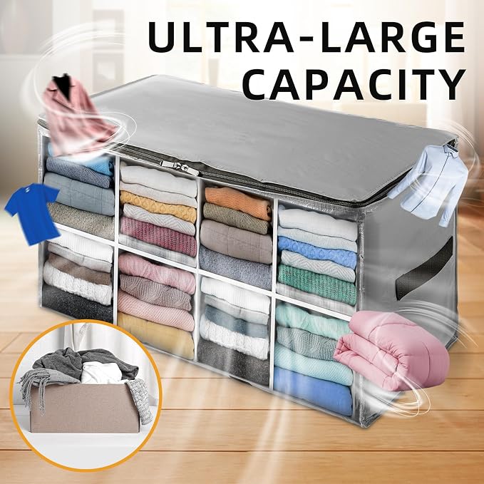 TAILI Extra Large Moving Bags, 8 Pack Silver Heavy Duty Totes For Storage with Visible Window, Wrap Around Handles, Storage Bags for Space Saving, Alternative to Moving Boxes - Image 9