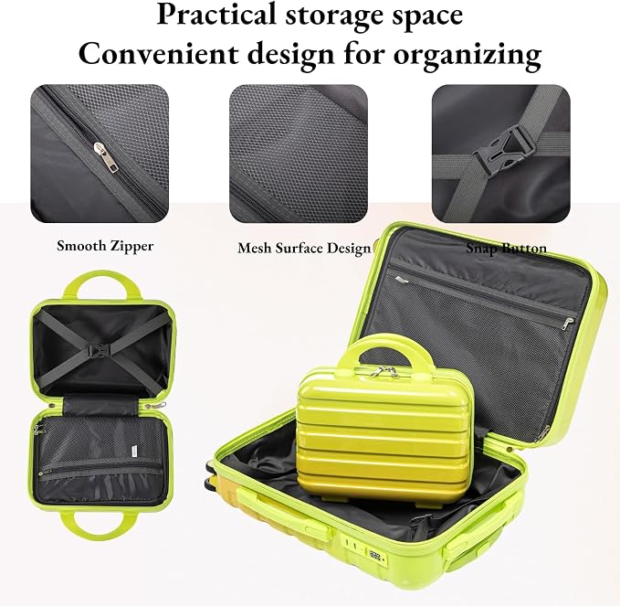 Gradient Green-Yellow Luggage Set 14" & 20" - 2 Piece PC Spinner Wheel Suitcases with Combination Lock, Lightweight Carry On for Business & Vacation - Image 2