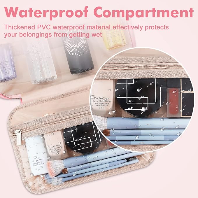 Wedama Toiletry Bag for Women, Medium Cosmetic Travel Bag, Hanging Toiletry Bag for Bathroom, Thickened PVC Waterproof Makeup Bag, Toiletries Bag for Travel Business Trips and Camping, Pink - Image 3
