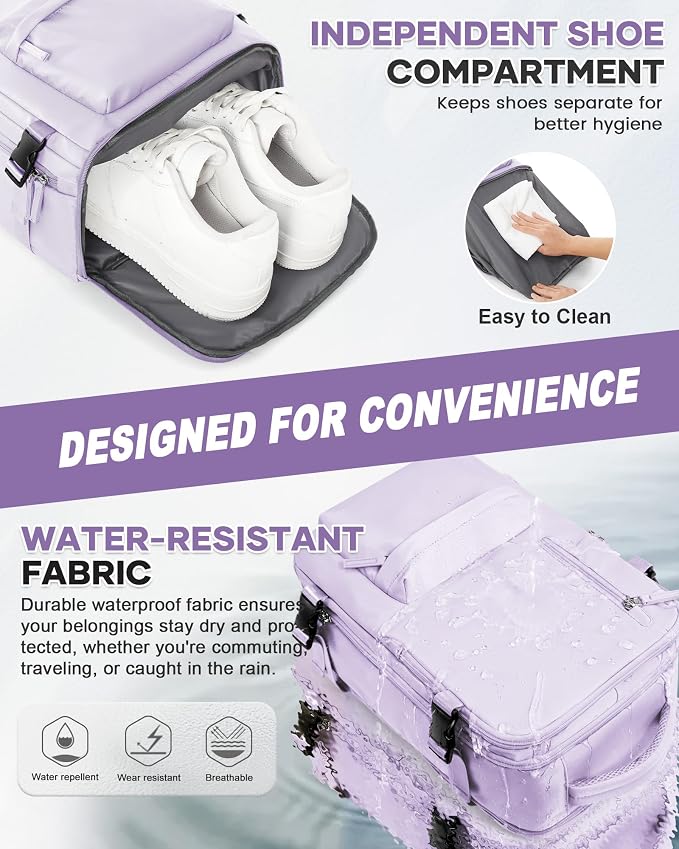 WONHOX Large Travel Backpack Women, Carry On Backpack,Hiking Laptop Backpack Waterproof Outdoor Sports Rucksack Casual Daypack (Purple) - Image 4