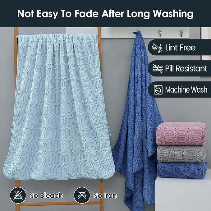 JML Bath Towels Set of 2, 30" x 60", Large Microfier Body Towel for Adult, Oversized, Soft, Super Absorbent, Fast Drying, Use for Sauna, Salon, Gym,Sport, Fitness, Yoga, Diamond Cross Grid Gray - Image 6