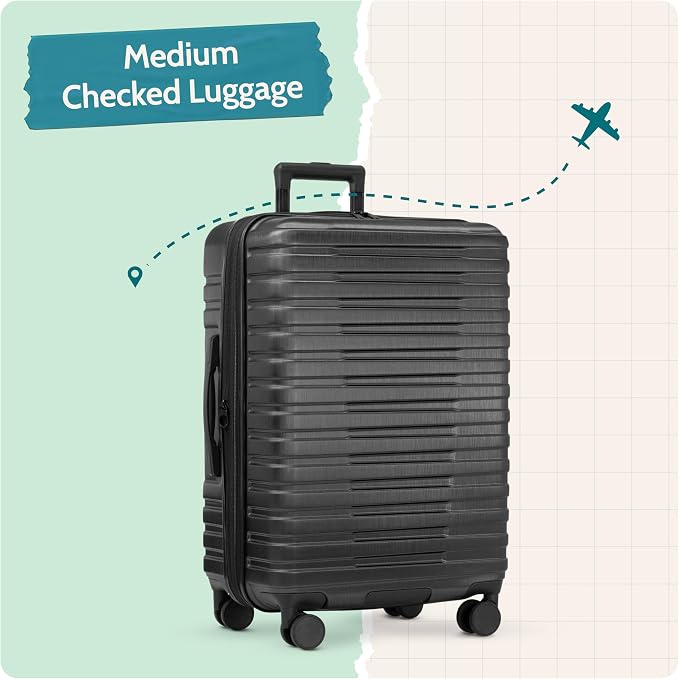 U.S. Traveler Boren Expandable Hardside Rugged Travel Luggage with 8 Spinner Wheels, Black, Checked-Medium 26-Inch - Image 5