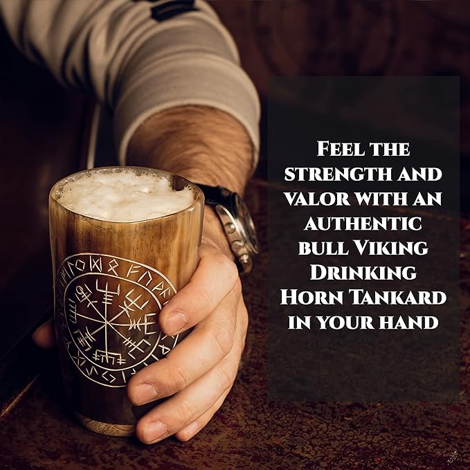Viking Drinking Horn Mugs Set of 4, beer stein set, Natural Ox Horn Shot Glasses | 10 oz Cool Unique Tumbler, Beer Gift for Men and Women, Handmade Goblet| Medieval Stein for Ale, Mead
