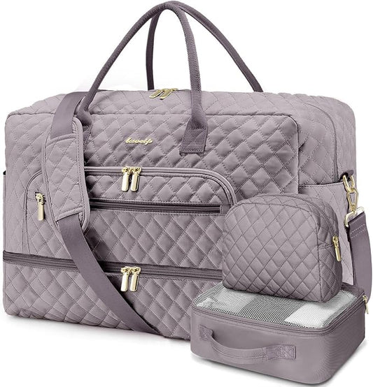Large Women Travel Duffle Bag, Weekender Bags for Women with Shoe Compartment, Carry on Overnight Bag with Toiletry Bag, Gym Duffel Bag with Wet Pocket, Hospital Bags for Labor and Delivery 3 PCS Set by LUOCIP