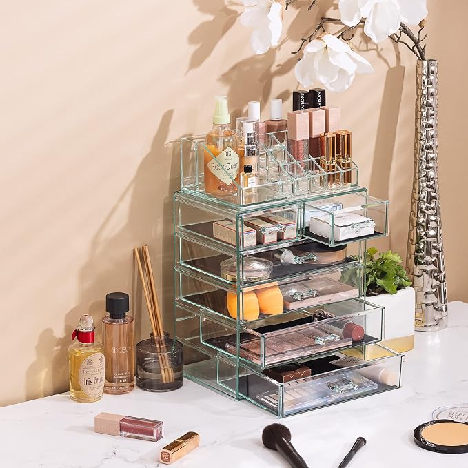 Sorbus Acrylic Makeup Organizer Set, 6-Drawer Vanity & Countertop Cosmetic Storage with Small & Wide Compartments, Teal Thrill Makeup Storage for Brushes, Jewelry – Holiday Gift for Women & Teens - Image 5