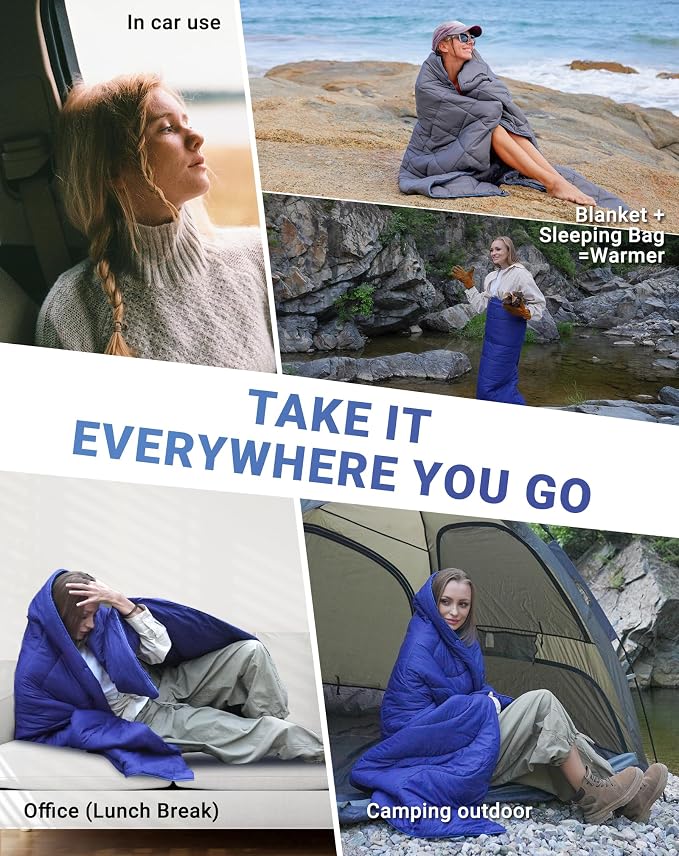 KingCamp Ultralight Camping Blanket, Packable Down Alternative Puffy Wearable Blankets Weatherproof Warm Package Quilt with Snap Buttons for Outdoor Hiking Travel Picnic Stadium (69" L x 53" W, Navy) - Image 9