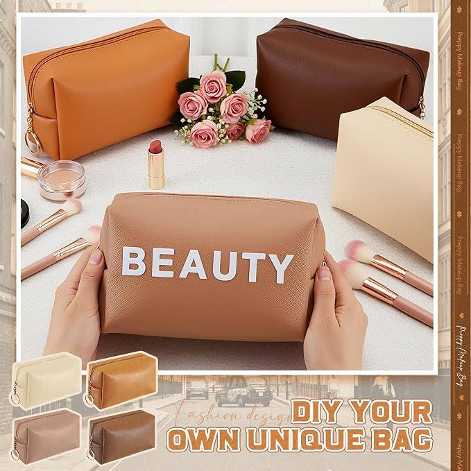 Chunful 24 Pcs Preppy Makeup Bag PU Leather Cosmetic Bag Bulk Makeup Plain Pouch Waterproof Toiletry Purse for Women Traveling Preppy Pencil Case Valentine's Day Gifts(Brown Series) - Image 7