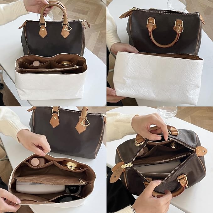 DupontPaper Purse Organizer Insert for LV Speedy 30 Handbags | Dupont Paper Speedy 30 Organizer Insert, Waterproof Lightweight Bag Insert with YKK Zipper, 11 Pockets - Image 9