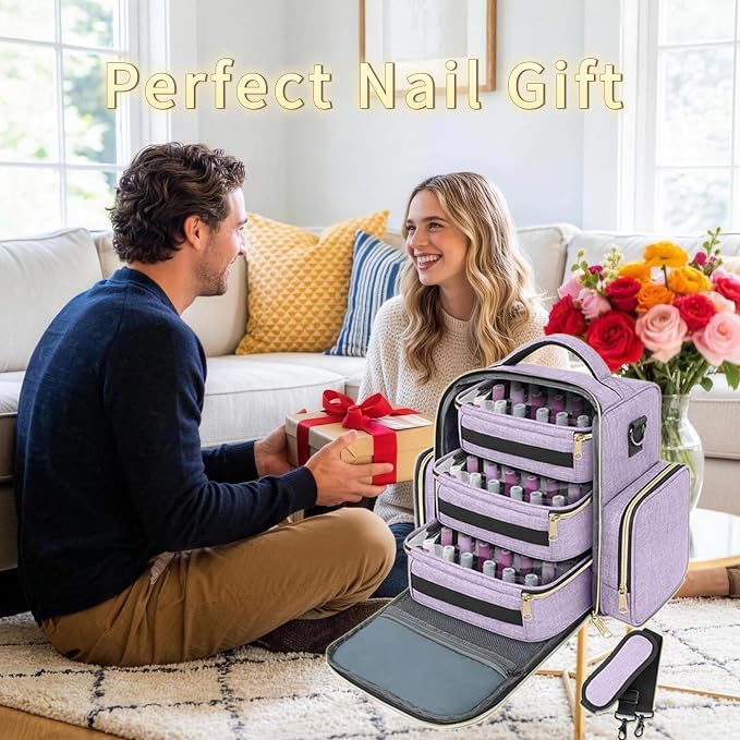 YOREPEK Nail Polish Organizer with 3 Removable Pouches & 72 Slots, Purple | Nail Polish Storage with Multiple Storage Sections for Nail Lamp, Manicure Set, Holds 72 Bottles, Gifts for Manicurist - Image 2