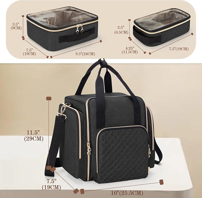 LUXJA Travel Makeup Bag with 4 Inner Removable Makeup Cases, Black | Large Cosmetic Bag with Multiple Storage Sections, Detachable Shoulder Strap, Trolley Sleeve, Transparent Cover - Image 6