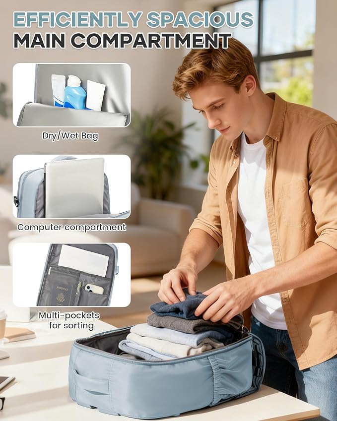 Large Travel Backpack Women Carry On Hiking Backpack Waterproof Outdoor Sports Casual Daypack Personal item Travel Bag Airplane Essentials Spirit Airline Flight Approved Shoes Compartment Men,Blue - Image 6