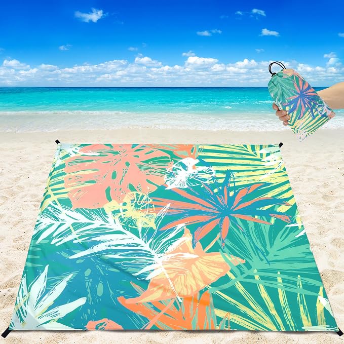 HIHOHO Beach Blanket Waterproof Sandproof Beach Mat for 1-8 Adults Quick Drying Durable Outdoor Picnic Mat for Beach Festival Travel Camping Hiking (Colorful-Palm, 79"×83"(4 Person)) - Image 7