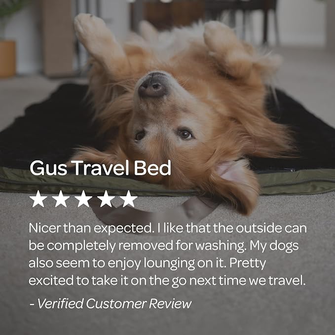 4 Cats & Dogs Gus Travel Bed – Portable Foldable Dog Bed & Pet Cushion Mat with Soft Faux Fur, Water-Resistant Nylon, Zippered Suitcase Design for Camping & Travel- Medium (29.5″ x 39.5″), Army - Image 9