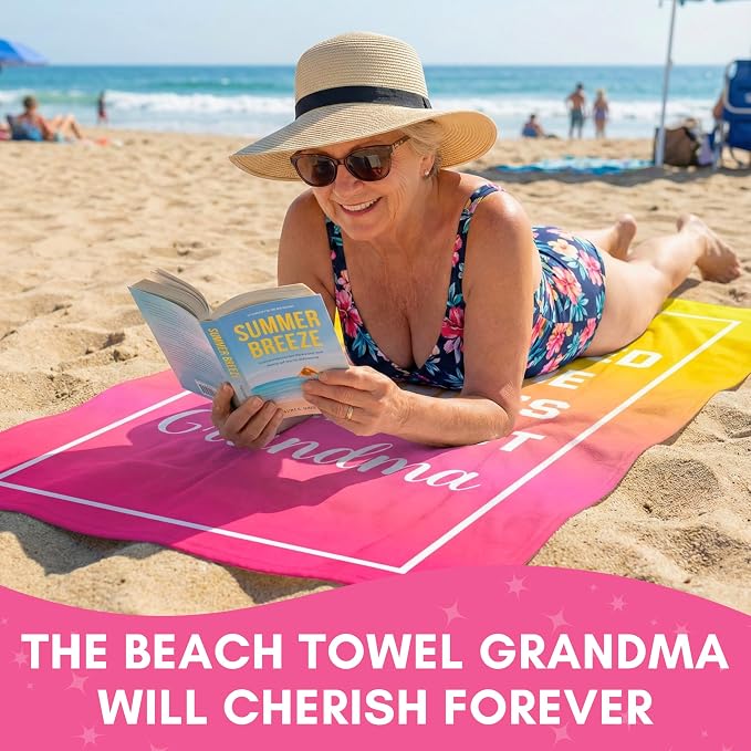 Ethisa Grandma Beach Towel – Best Grandma Ever Gift, 60”x30” Beach & Pool Towel for Summer, Vacation, Travel, Birthday, Mother’s Day or New Grandma Present from Granddaughter or Grandson - Image 3