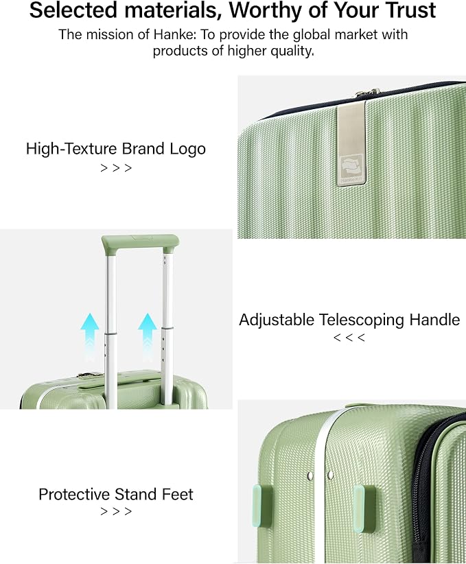 Hanke 20 Inch Carry-On Luggage with Wheels PC Hard Shell Suitcases Top Opening Aluminum Frame Travel Luggage Suitcases for Woman Men.(Bamboo Green) - Image 8