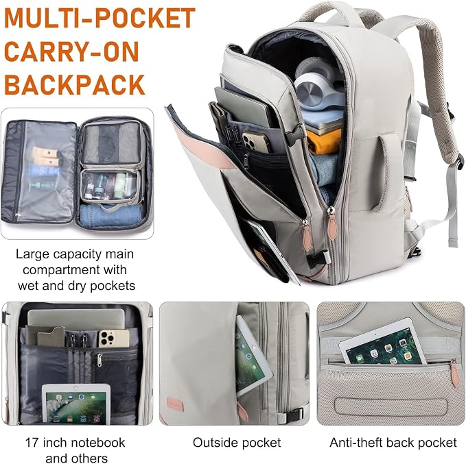 LOVEVOOK Carry on Backpack, 40L Travel Backpack for Women Men Airline Approved, Expandable Large Suitcase Backpacks With 4 Packing Cubes, Aer Travel Pack 3, Water Resistant Weekender Bag - Image 5