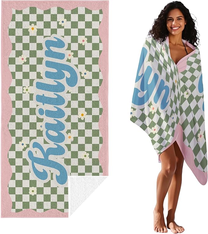 JML Personalized Beach Towel with Name, Custom Flower Beach Towel, Customized Microfiber Pool Towel, Quick Dry & Absorbent Swim Towel for Adult,Anniversary, Birthday, Summer Holiday,Vacation - Image 2