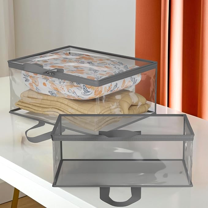 Kuber Industries Waterproof Storage Bag | Multipurpose Bag for Toys, Clothes, Blankets, Bedsheets | Zipper & Handle | Transparent Wardrobe Organizer | Grey - Image 4