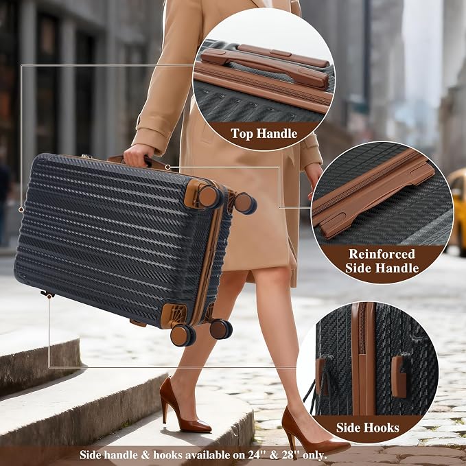 Black Brown 6 Piece Luggage Set Hard Shell - Lightweight Checked Suitcases with Spinner Wheels and Cosmetic Cases for Family Travel, Durable Carry On Luggage Sets with Lock for Women and Men - Image 4