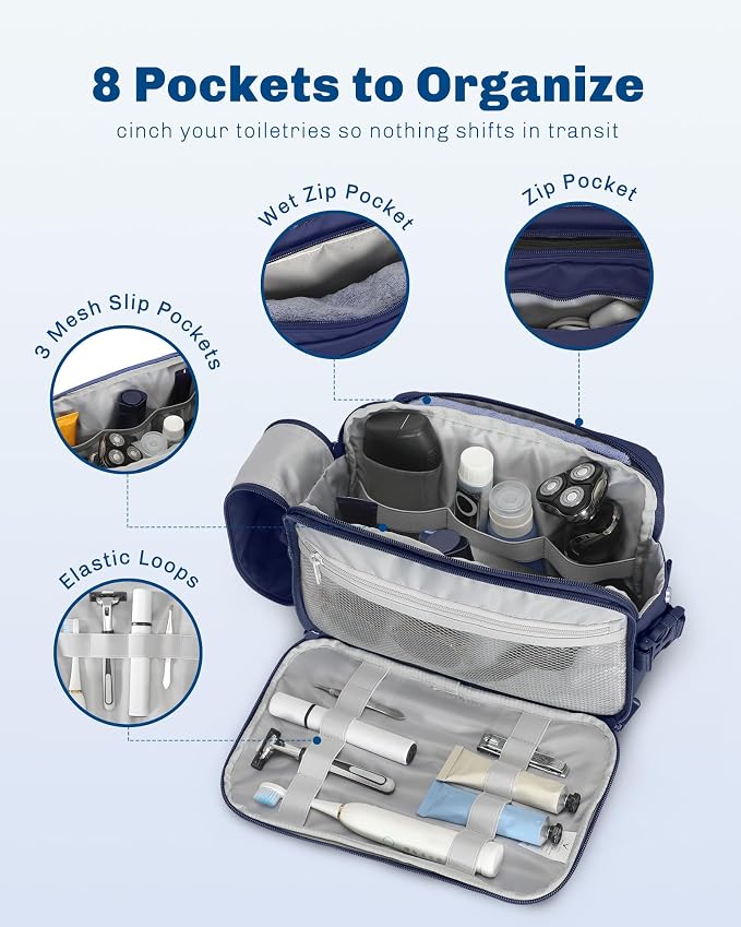 Hynes Eagle 9L Large Toiletry Bag for Men Women Durable Travel Shaving Dopp Kit Water-Resistant Makeup Bag Organizer Case for Grooming Accessories Navy Blue - Image 4
