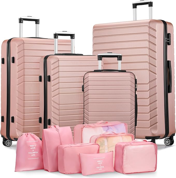 (32″, 28″, 24″, 20″)11 Piece Travel Luggage Sets for Women, 4 Piece Hardshell Suitcase Set, 20inch Carry on Luggage with Wheels, 24inch 28inch 32inch Checked Luggage with 7PC Organize Bags by Suitour
