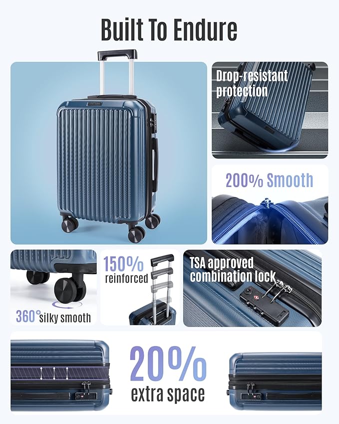 LIGHT FLIGHT Carry On Luggage 22x14x9 Airline Approved, Royal Blue | Airline Approved, Hard Shell with Wheels, Expandable Hardside, Lightweight, TSA Lock - Image 2