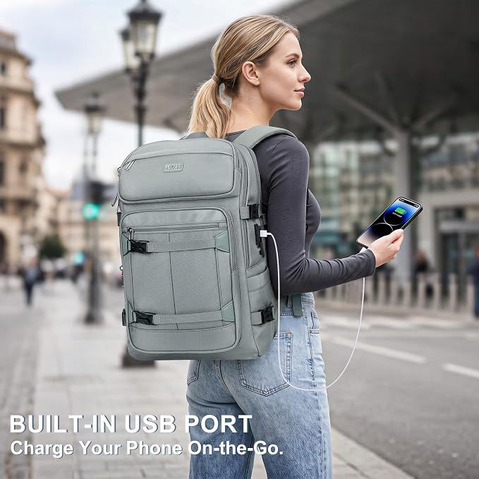 PIJUSHI Casual Travel Backpack for Women with 16" Padded Laptop Compartment | Carry On Luggage with USB Charging Port, 1680D Water-Resistant Nylon, Airline Approved, For Daily, Hiking - Image 3