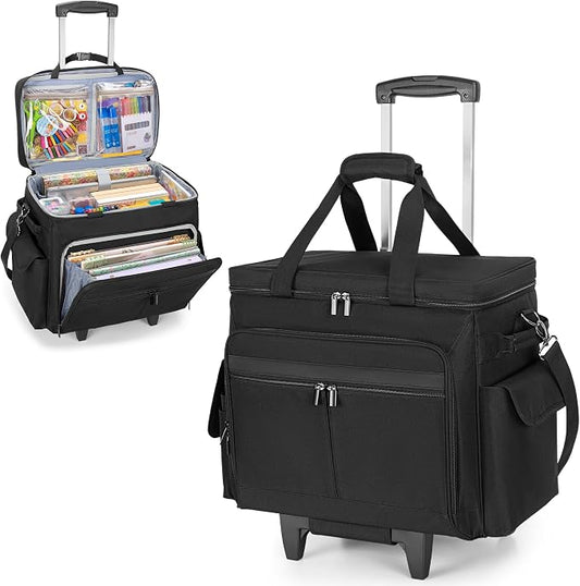 Trunab Rolling Scrapbook Tote with File Pocket & Trolley, Craft Organizer | Expandable File Pocket, Detachable Trolley, Padded Sleeves for 15.6" Laptop, Scrapbooking Supplies & Art Tools by Trunab