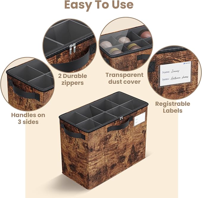 Varhomax Shoe Organizer Box for Closet, Small Fabric Storage Basket | Foldable Shoe Bin with Adjustable Dividers & Clear Cover, Saving Space Sneakers & Sandals Containersfor Entryway, Cubby - Image 6
