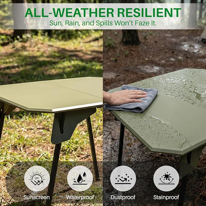 TOPCHANCES Folding Camping Table, Ultralight Aluminum Portable Table with Adjustable Height, 2-in-1 Carry Bag for Outdoor Picnic, Travel, Beach, BBQ & Festival (Army Green) - Image 9
