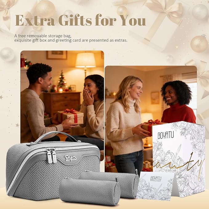 BOYATU Travel Makeup Bags for Women: Vintage Roman Column Texture | Each Journey, Quiet Luxury Serenity - 3 Pcs Set Large Capacity Cosmetic Bag Organizer Toiletry Purse(Grey) - Image 7