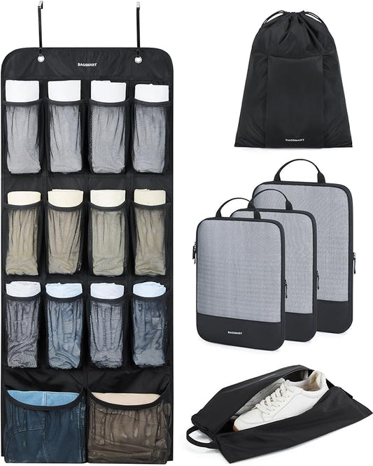 BAGSMART Hanging Compression Packing Cubes 6 Set Cruise Travel Essentials | 3-Fold Space Saving Hanging Shelves, Closet Organizers & Storage, Compressible Suitcase Organizer Bags, Machine Washable Cube by BAGSMART