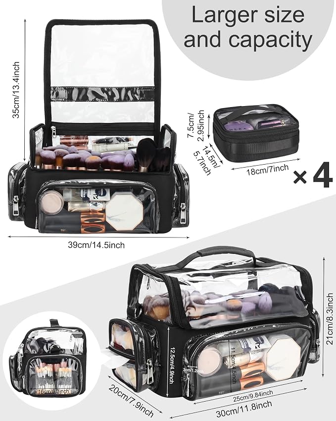 NAONAYA Makeup Brush Case With 4 Mini Bags, Extra Large Makeup Brush Bag XL Professional Makeup Artist Must Haves Travel Case with Stand Up Brush Slots Cosmetic Organizer Bag,with Adjustable Strap - Image 2