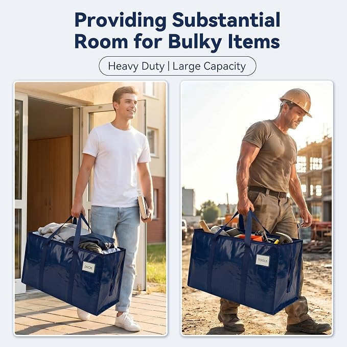 14 Pack Heavy Duty Storage Moving Bags with Zippers, Foldable Closet Organizer Storage Bin for Daily Organization, Camping, Travel, Decluttering, Transport, Packaging Moving (26.8"x13"x13.8") - Image 7