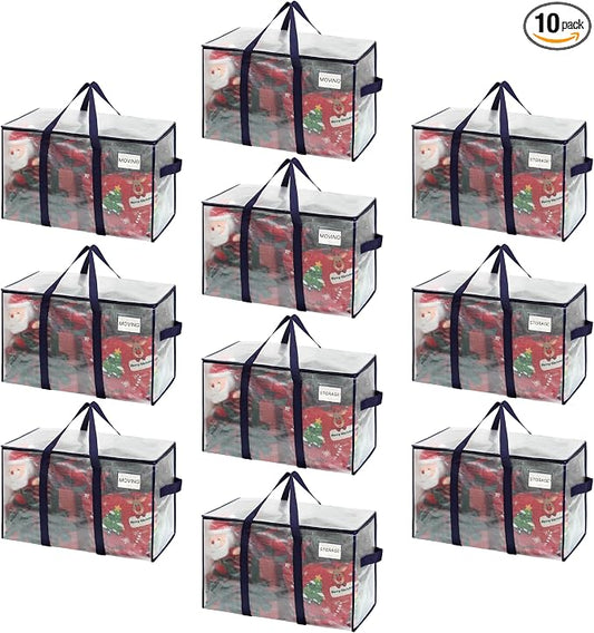 VENO 10 Pack Heavy Duty Moving Bags, Extra Large Storage Bags with Reinforced Handles & Strong Zippers, Foldable & Reusable Moving Box Alternative for Clothes & Dorm Storage by Veno