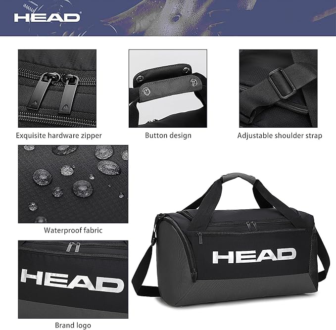 HEAD 45L Gym Duffel Bag with Separate Shoe Compartment & Wet Pocket for Men | Waterproof, Large Openning, with side pocket&inner large zipper pocekt, for Sport, Workout, Fitness, Swimming, Travel - Image 7
