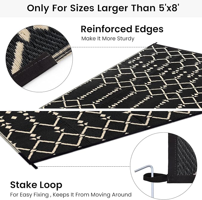 Smiry Outdoor Rug 8x10 ft, Waterproof Reversible Plastic Straw Rugs, Boho Outdoor Area Rug, Outside Floor Mat for Patio, Backyard, Deck, Picnic, Beach, Camping, Beige - Image 4