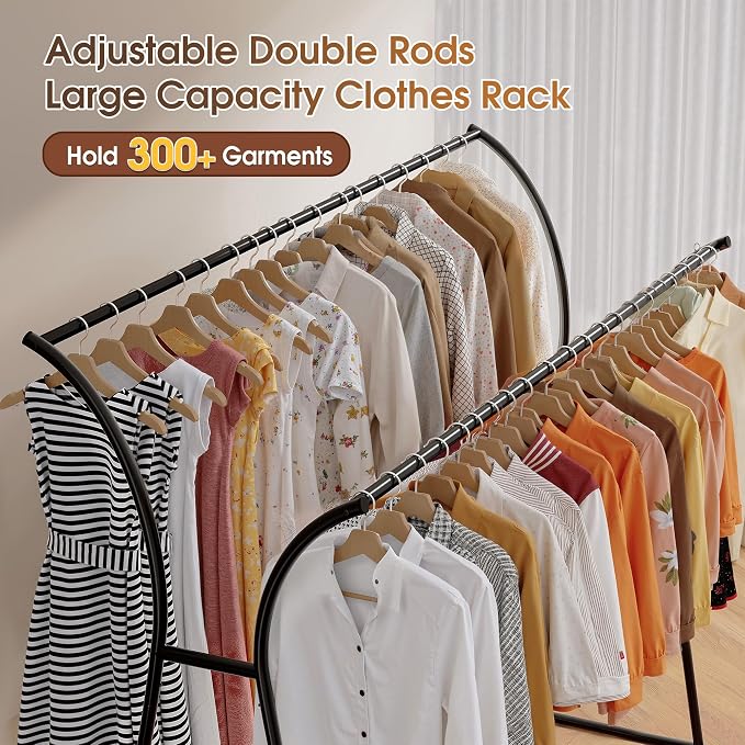 Raybee Heavy Duty Clothes Racks for Hanging Clothes, Clothing Rack with Wheels Load 360LBS, Portable Double Rod Garment Racks for Closet, Bedroom, Commercial Use, 69''H*52''W*20''D, White - Image 2