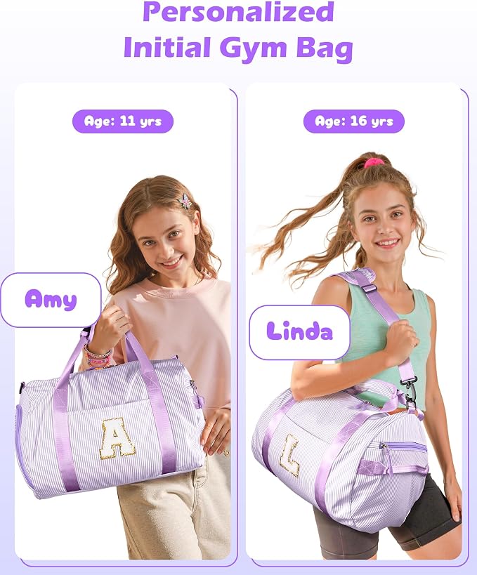 Gift for 4 Year Old Girl, Girls Travel Duffle Bag, Kids Initial Overnight Duffel Bags with Shoe Compartment, Personalized Dance Bag with Cosmetic Pouch, Preppy Stuff (Letter C) - Image 2