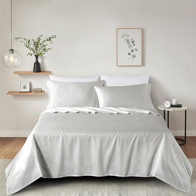 100% Supima Cotton Sheets 600 Thread Count,Bed Sheet Set King Size Sheets 4 Pieces, Soft & Silk Sateen Weave, Fits Mattress Up to 18'',Deep Pocket, Breathable & Fade Resistant(Silver Grey,King - Image 9