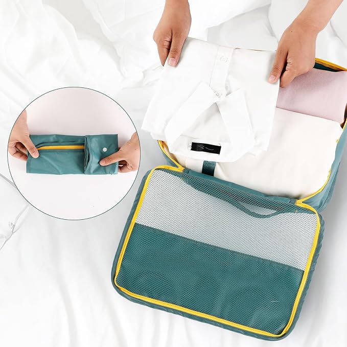 AiQInu Suitcase Organiser Set 7 Pieces Waterproof Packing Cube Suitcase Organiser Packing Cubes Shoe Bag Clothes Bags for Suitcases - Image 5