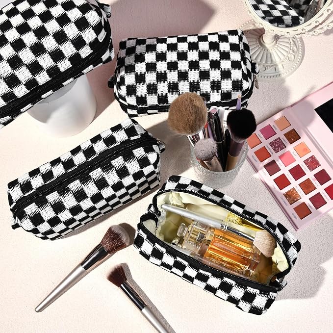 SOIDRAM Checkered Makeup Bag Preppy Cosmetic Bag Bulk Black Makeup Pouch Personalize Travel Toiletry Bag Organizer Cute DIY Makeup Brushes Storage Bag for Women - Image 2