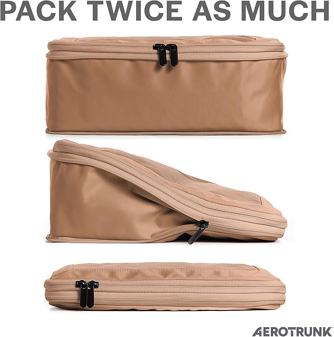 Aerotrunk Compression Packing Cubes for Travel - Luggage Organizer Bags - Double Zipper Packing Cubes for Suitcases (6-Pack, Mocha) - Image 2